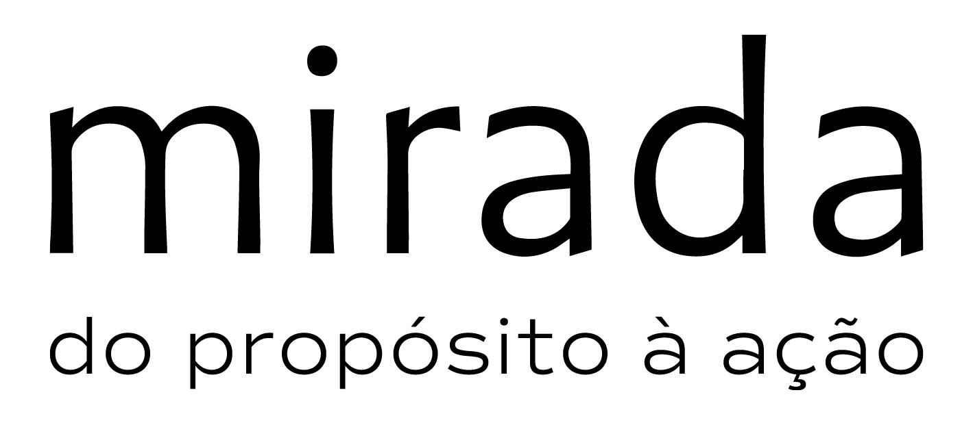 Logo Mirada preto com slogan ‘do propósito à ação’ em letras menores abaixo.